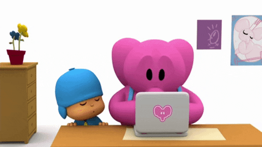 Pocoyo And Elly Typing On A Laptop GIF