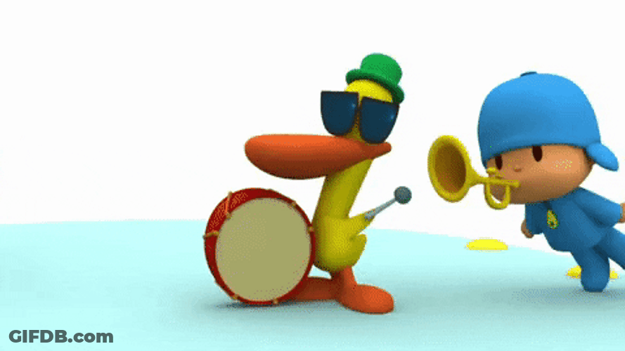 Pocoyo Blowing Trumphet To Pato GIF