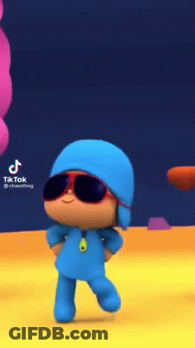 Pocoyo From Pocoyo Is Wearing Sunglasses And A Blue Hat . GIF