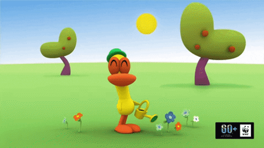 Pocoyo Pato Watering A Flower GIF