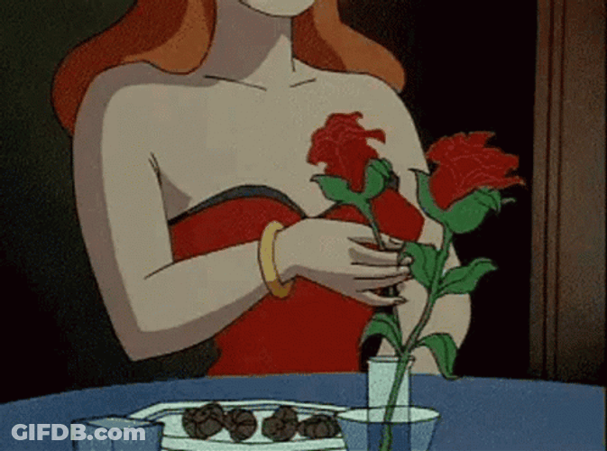 Poison Ivy Picking Red Rose GIF