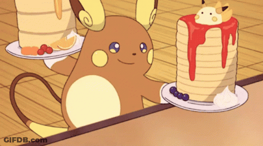 Pokemon Alolan Raichu Serving Plate Of Pancakes GIF