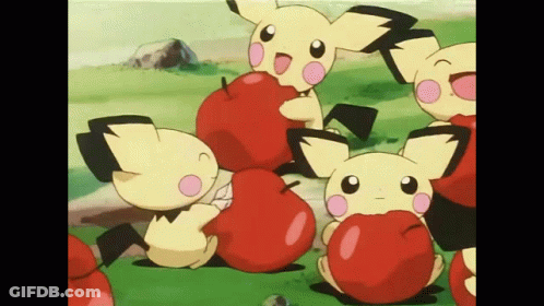 Pokemon Eating Apples In A Field GIF