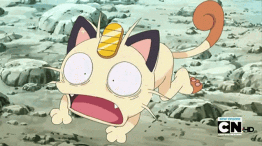Pokemon Funny Anime Meowth Shocked Panting GIF