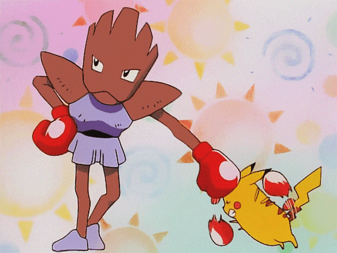 Pokemon Funny Anime Pikachu Punching Hitmonchan GIF