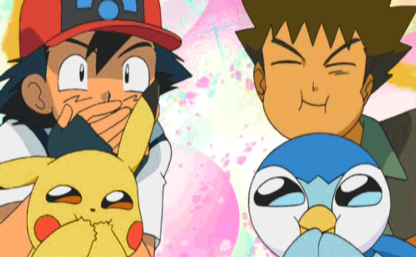 Pokemon Funny Piplup Pikachu Ash Brock Laughing GIF