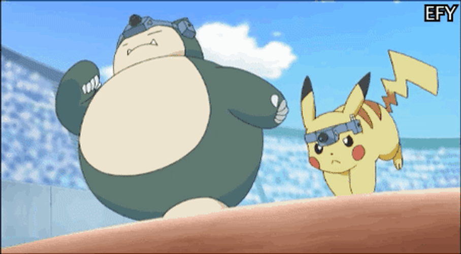 Pokemon Funny Snorlax Pikachu Running Race GIF