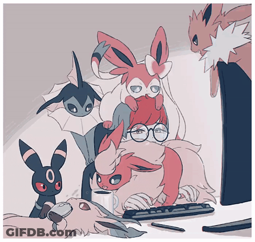 Pokemon Gathered Around Person Using Keyboard GIF
