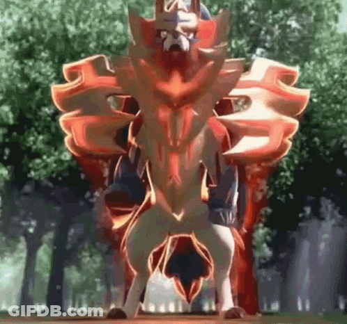 Pokemon In Forest With Shield On Back GIF