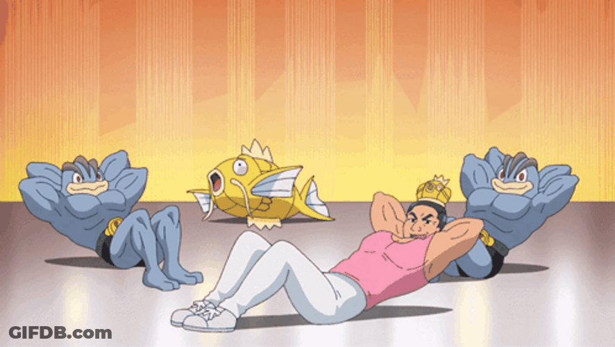 Pokemon Magikarp Doing Crunches With Machamp And Kasukarp GIF