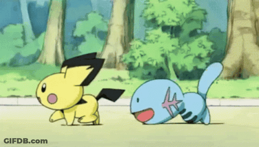 Pokemon Pichu Walking With Wooper GIF