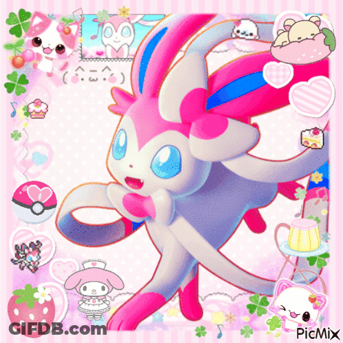 Pokemon Sylveon On Pink Background With Picmix GIF