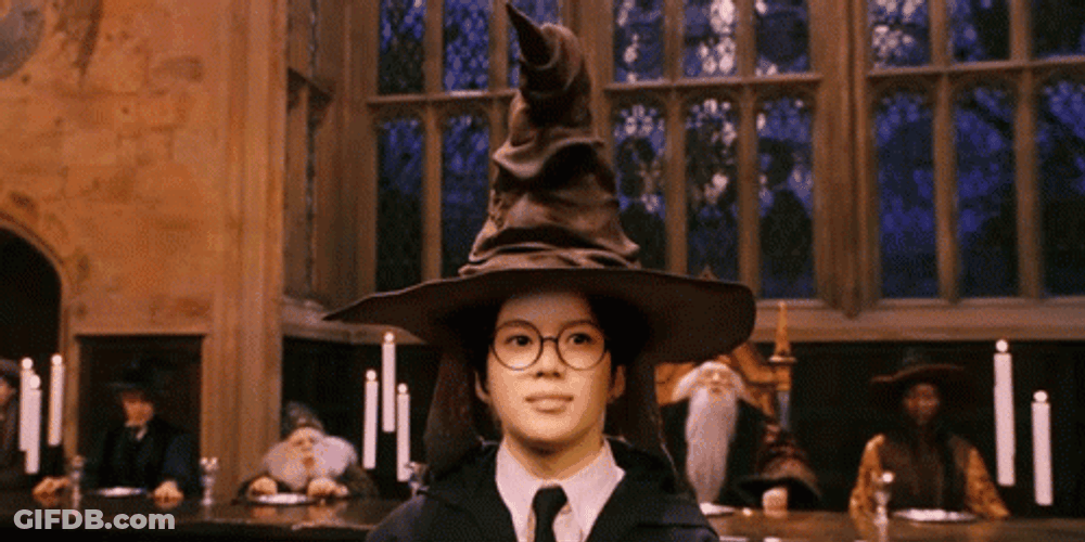 Poker Face Guy Sorting Hat Hufflepuff GIF