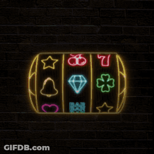 Pokies Slot Machine Jackpot Neon Hearts Diamond GIF