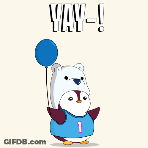 Polar Bear And Penguin Holding Blue Yay Balloon GIF