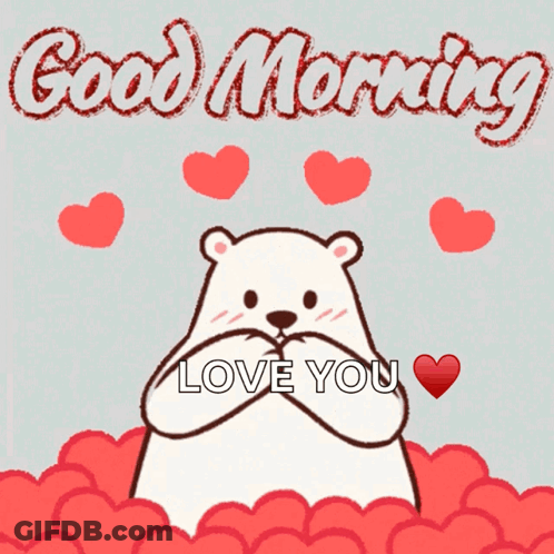 Polar Bear Holding Heart Saying Good Morning Love You GIF