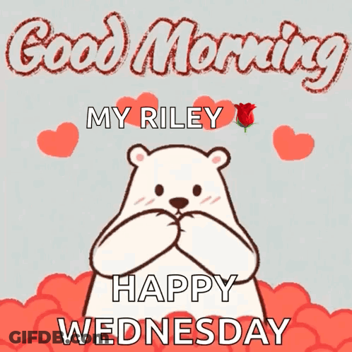 Polar Bear Holding Heart Saying Good Morning My Riley Happy Wednesday GIF