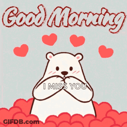 Polar Bear Holding Red Heart Saying Good Morning I Miss You GIF