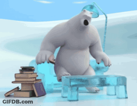 Polar Bear Standing Next To Stack Of Books GIF