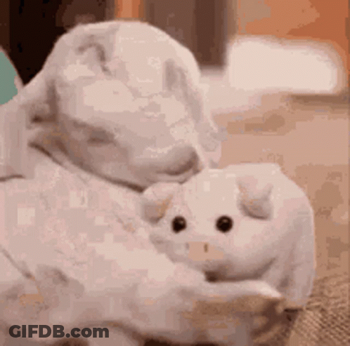 Polar Bear Statue Holding Stuffed Animal GIF