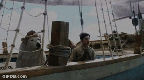 Polar Bear Tied To Pole On Boat GIF