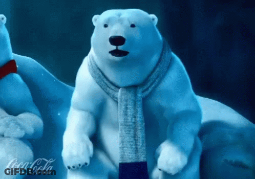 Polar Bear Wearing Scarf With Coca Cola Logo GIF