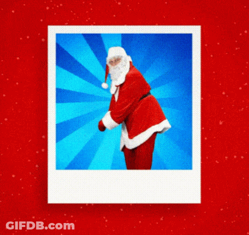 Polaroid Of Santa Claus Dancing On Blue Background GIF