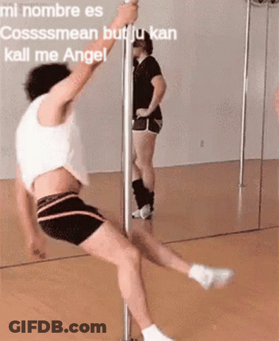 Pole Dancer Doing Trick In Front Of Mirror Mi Nombre Es Cosssssmean But Ju Kan Kall Me Angel GIF
