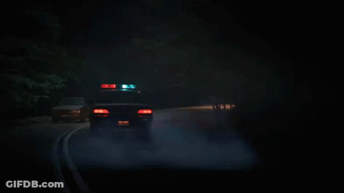 Police Car Driving Down Dark Road GIF