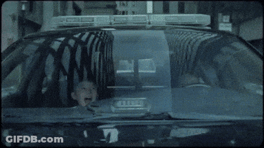 Police Car On Wet Street With Red Car GIF