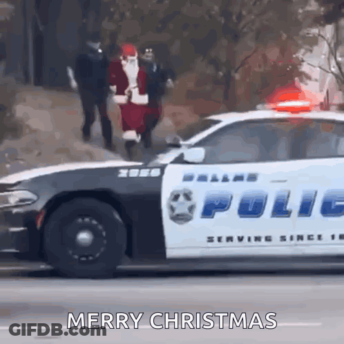 Police Car With Santa Claus Behind It GIF