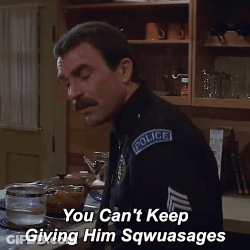Police Man Can't Keep Giving Him Sqwaasages GIF