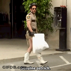 Police Officer Carrying Bag Saying Genuine Ostrich GIF