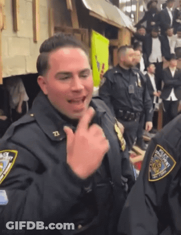 Police Officer Giving Middle Finger In Crowd GIF