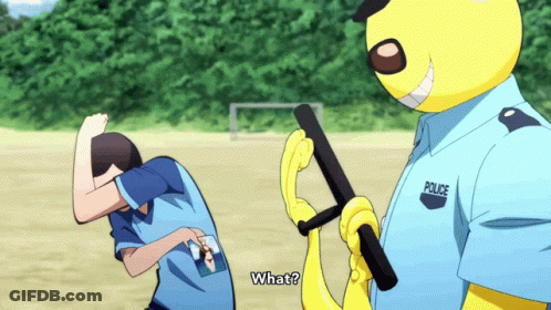 Police Officer Holding Yellow Stick Asking Man What GIF