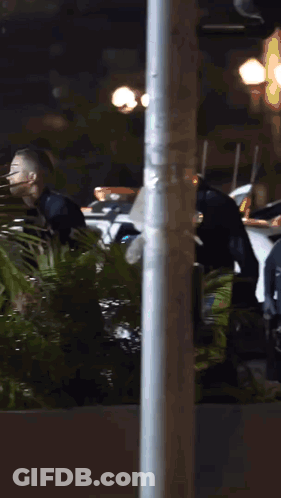Police Officer In Helmet Standing In Front Of Palm Tree GIF