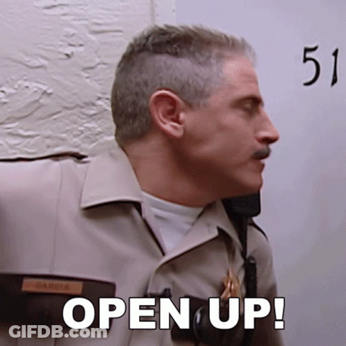 Police Officer Says Open Up In Front Of Wall 51 GIF
