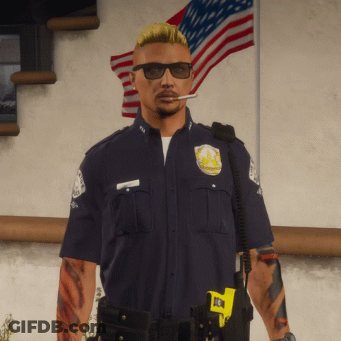 Police Officer Smoking Cigarette In Sunglasses GIF