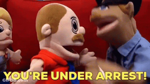 Police Officer Telling Puppet You're Under Arrest GIF