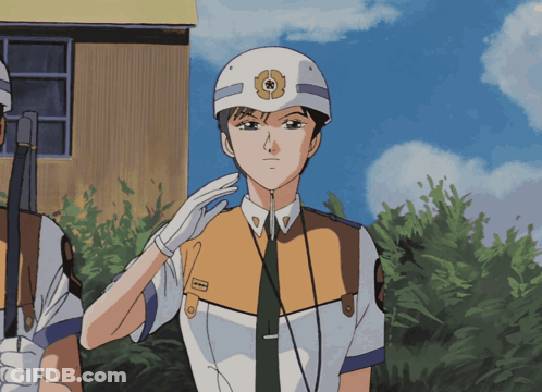 Police Officer Wearing White Helmet With Gold Flower GIF