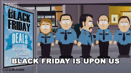 Police Officers In Front Of Black Friday Deals Sign GIF