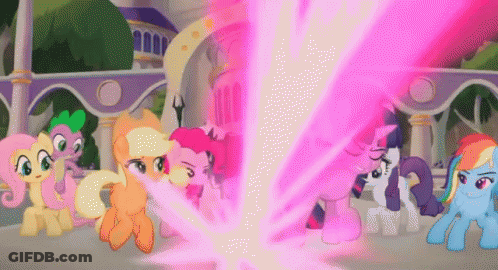 Ponies Standing Before Pink Lightning Bolt GIF