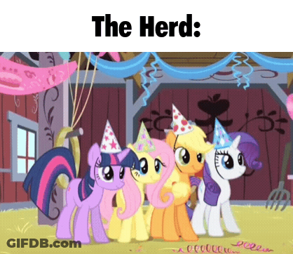 Ponies Wearing Party Hats In Barn GIF