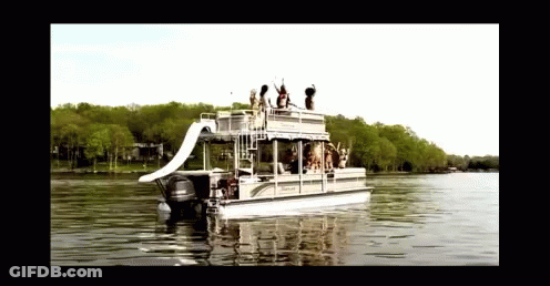 Pontoon Boat With Slide GIF