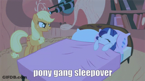 Pony Lying On Bed With Pony Gang Sleepover GIF