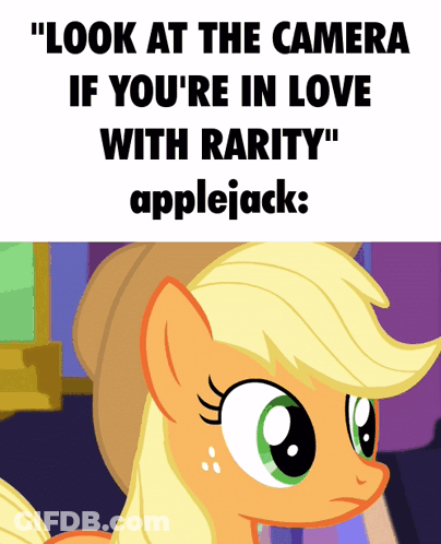 Pony Saying Look At The Camera If You're In Love With Rarity GIF