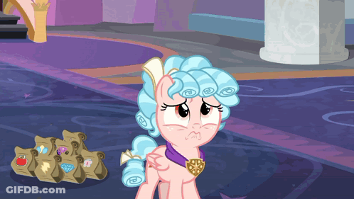 Pony Standing In Front Of Papers Saying Diamonds GIF