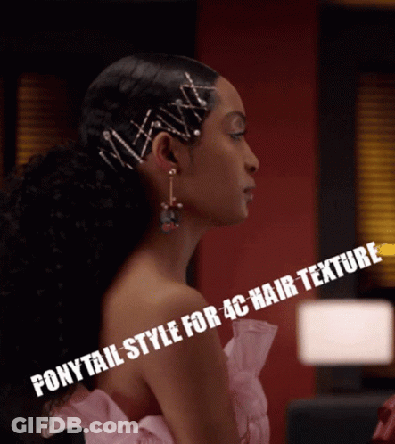 Ponytail Style For 4C Hair Texture Is Shown On A Woman 'S Hair GIF
