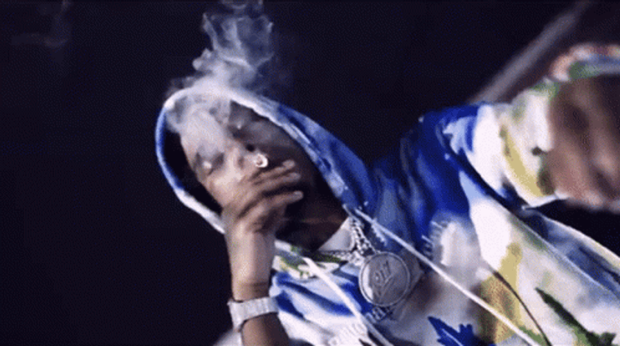 Pooh Shiesty In A Blue Hoodie Smoking GIF