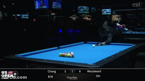 Pool Table With Blue Cloth And Balls GIF